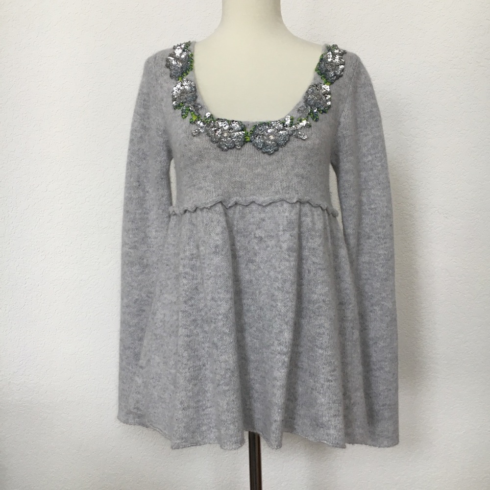 Free People wool babydoll embellished sweater